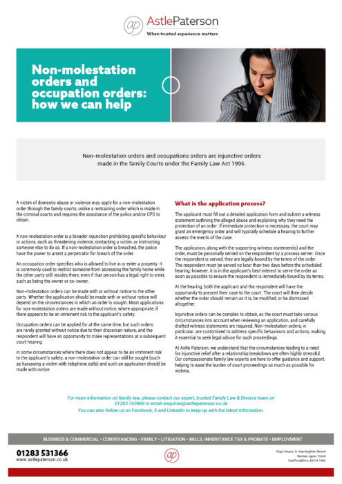 Non-molestation orders and occupation orders: how we can help 1